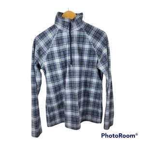 Eddie Bauer Sweater Fleece Quarter Zip Pullover Plaid Med